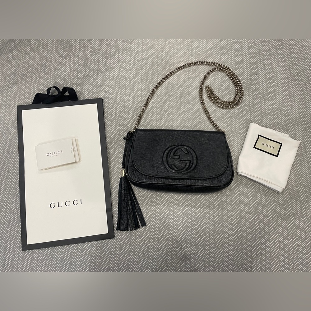 Gucci Soho Flap Chain Strap Gunmetal Crossbody Bag